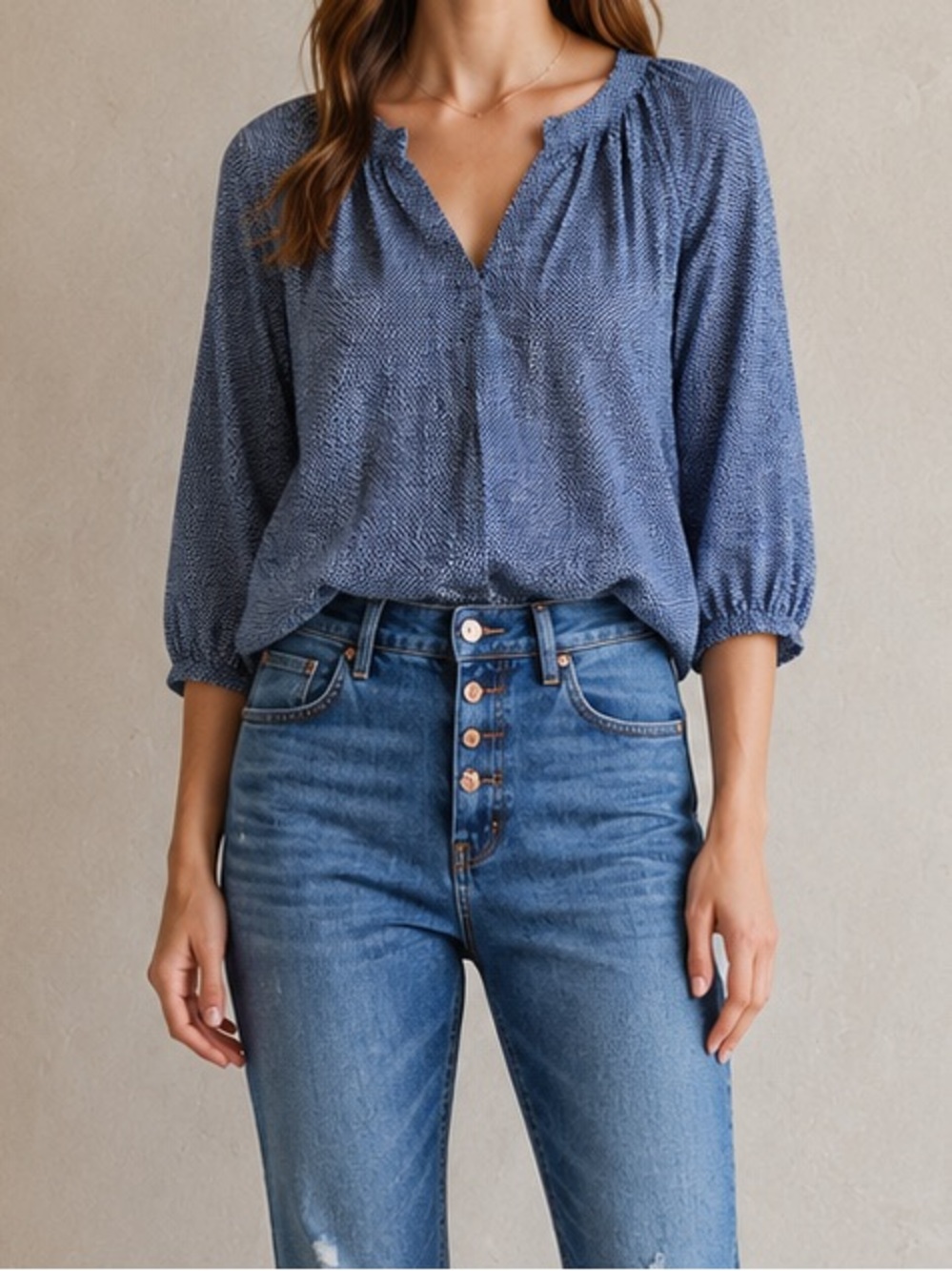 Joie Addie B 100% Silk Blue & White V Neck Blouse Small